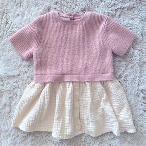 ZARA pale pink knit and ivory gauze dress